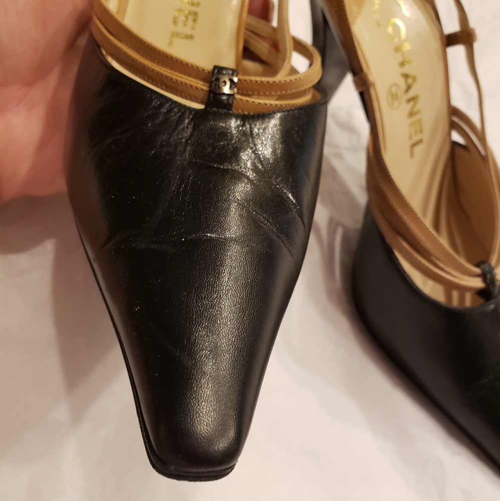 USED Chanel Shoes with Curved high Heels. Size 6.5 - Picture 12 of 13
